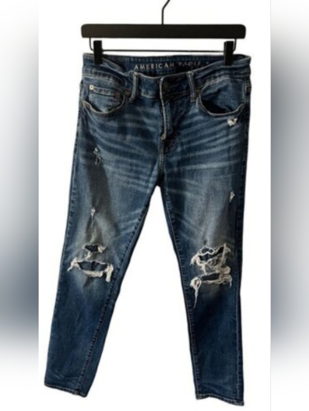 American Eagle Outfitters Women's Distressed Dark Blue Skinny Jeans